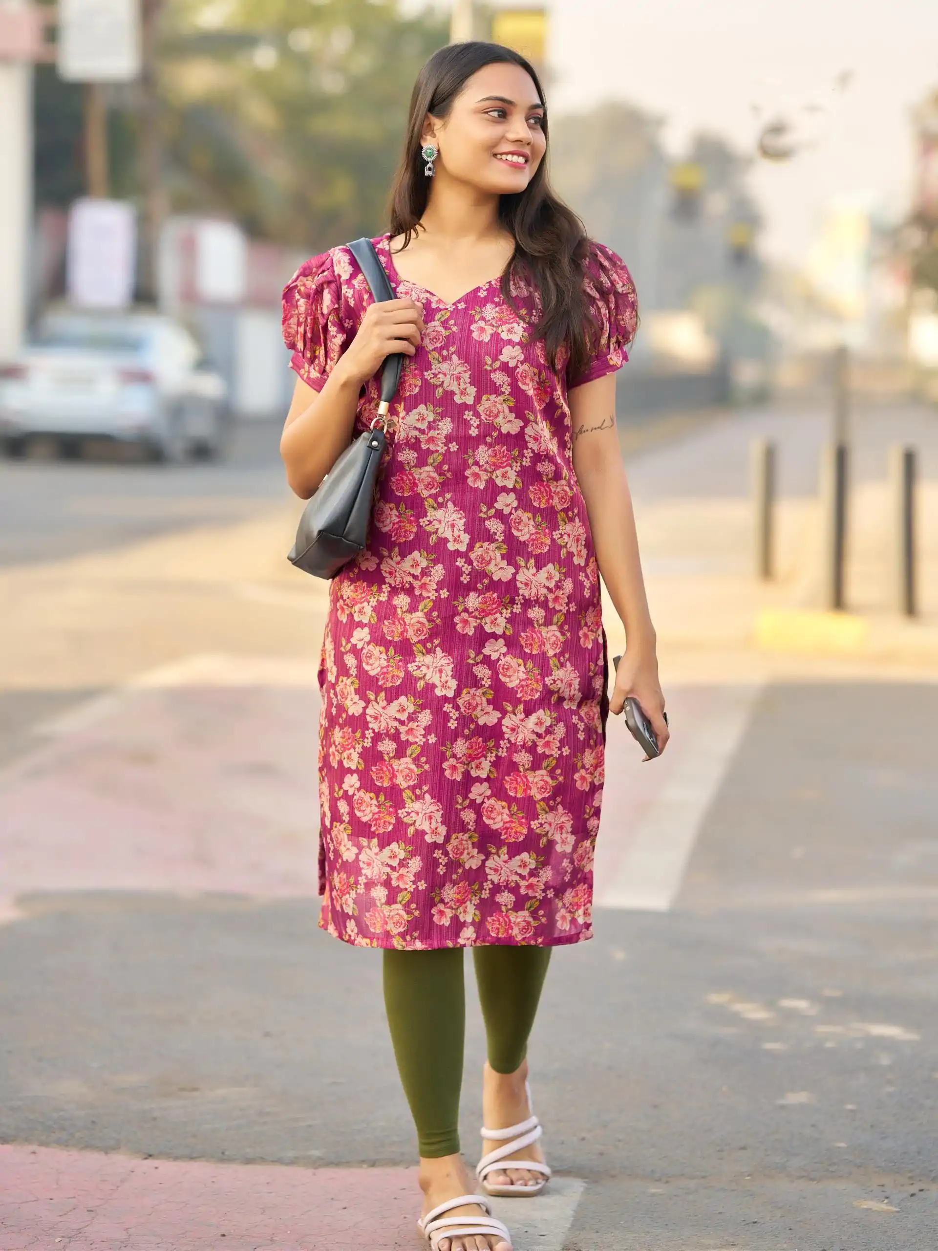 Wine Simmer Silk Office Wear Printed Kurti