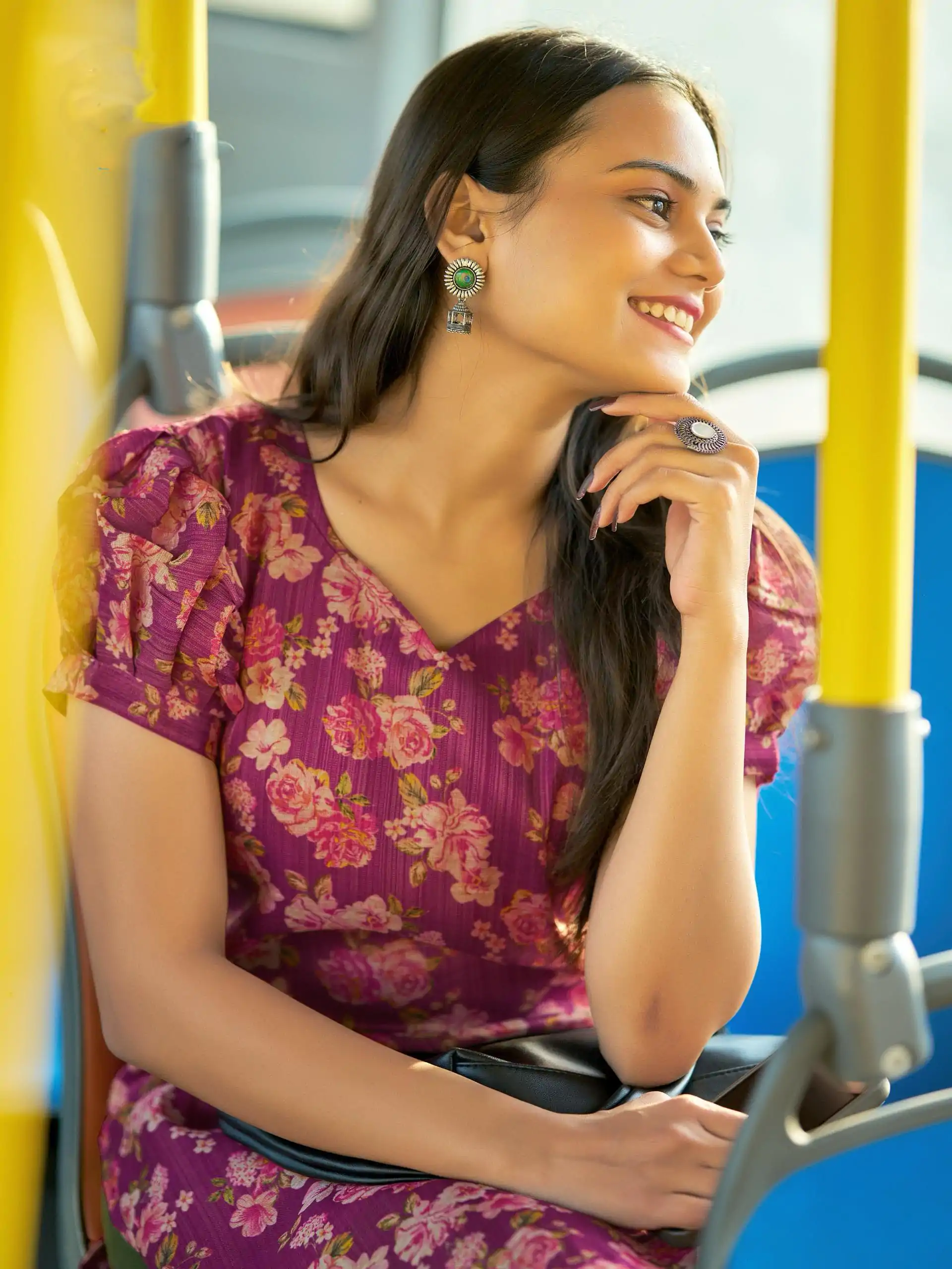 Wine Simmer Silk Office Wear Printed Kurti - Image 2