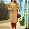 Yellow Simmer Silk Office Wear Printed Kurti