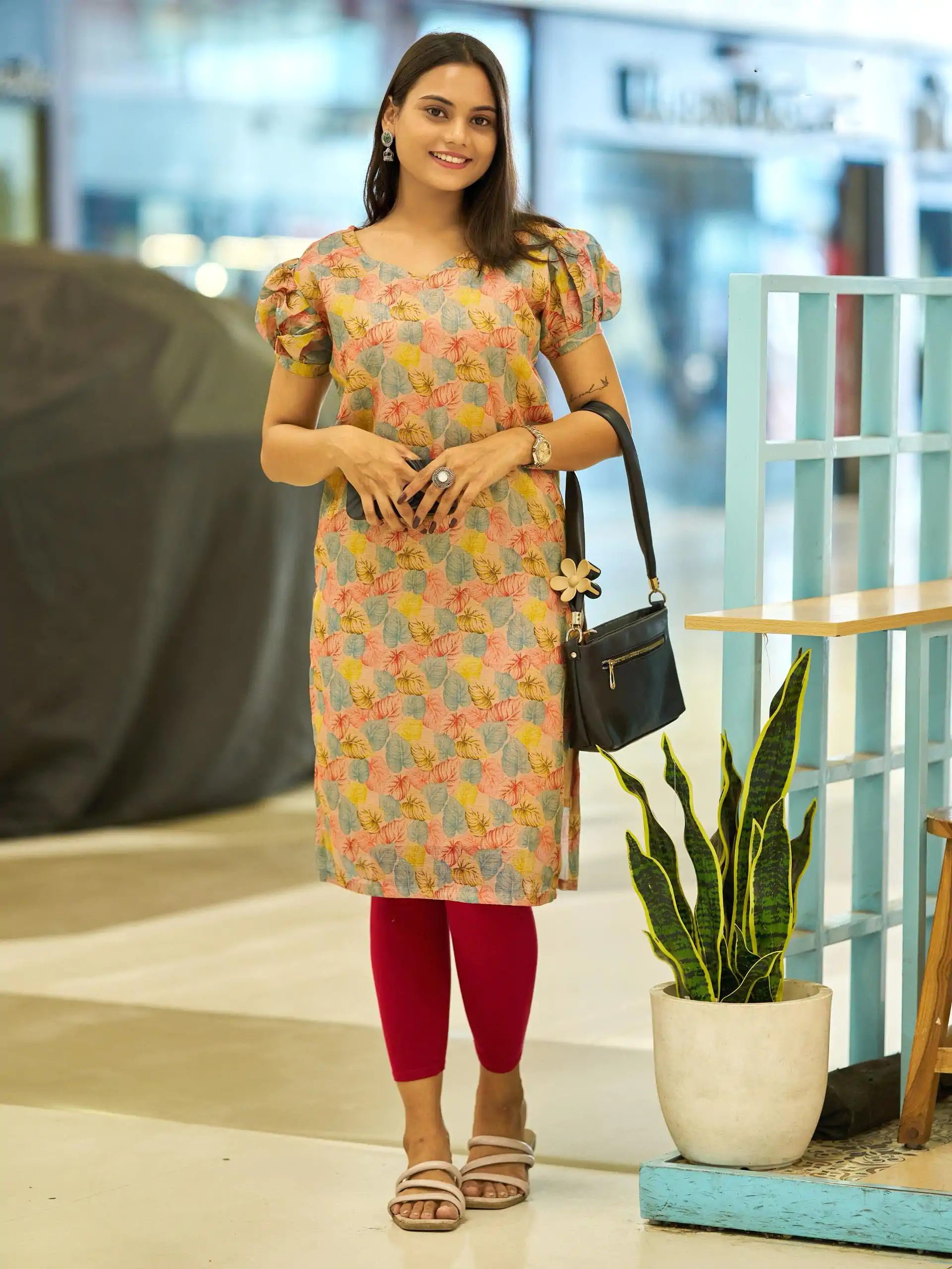 Yellow Simmer Silk Office Wear Printed Kurti