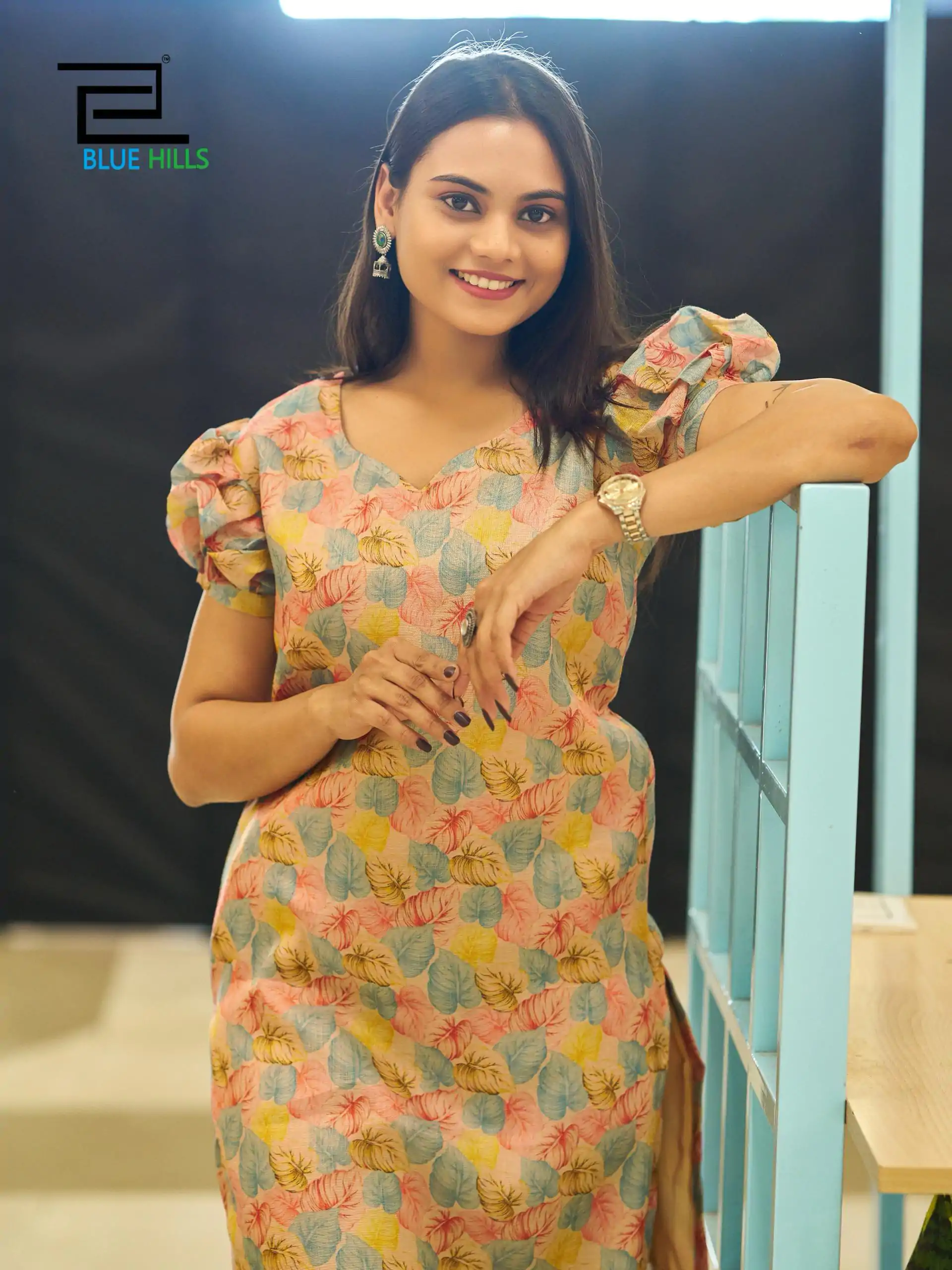 Yellow Simmer Silk Office Wear Printed Kurti - Image 2