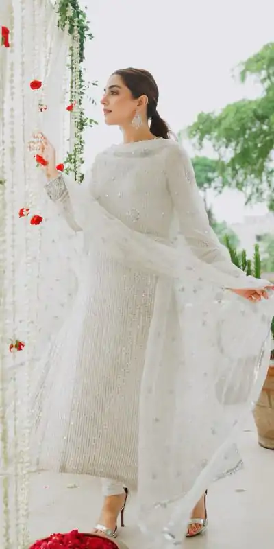 KF 1546 White Color Faux Georgette Embroidery Sequence Work Salwar Suit Casual, Wedding, Party, Festive, Events Etc.4-6 Working Days@ 1949/-only | Jump Suits, Salwar suit, Casual Suits, Creative suits, Designer Suits, Palazzo Suits, Party Wear Suits, Patiala Suits, Straight Suits