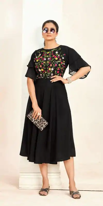 Aglow Black Color Georgette Butti Embroidery Thread Work Gown