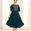 Aglow Rama Blue Color Georgette Butti Embroidery Thread Work Gown