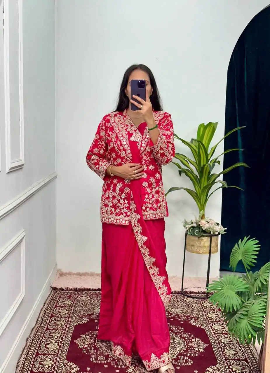 ST 1054 Red Color Chinon Work On Koti With Lace Border Saree Casual, Wedding, Festive, Events . Expected Delivery  4-6 Working Days @2199/- only                                                                                                                                           | Sarees, Bollywood Sarees, Creative Sarees, Designer Sarees, Embroidered Sarees, Ethnic Saree, Modern Digital sarees, Party Wear Sarees