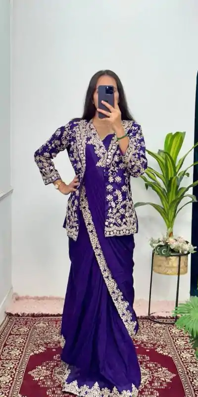 ST 1054 Royal blue Color Chinon Work On Koti With Lace Border Saree Casual, Wedding, Festive, Events . Expected Delivery  4-6 Working Days @2199/- only                                                                                                                                           | Sarees, Bollywood Sarees, Creative Sarees, Designer Sarees, Embroidered Sarees, Ethnic Saree, Modern Digital sarees, Party Wear Sarees