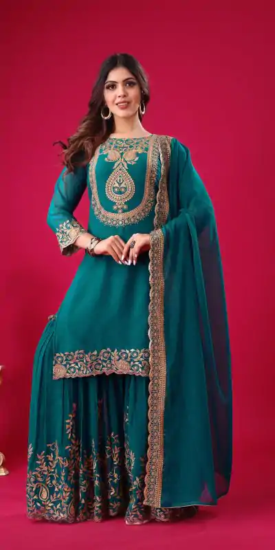 Amazing Blue Color Faux Georgette Embroidery Sequence Work Salwar Suit