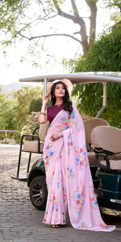 Amazing Light Pink Color Weightless Marble Floral Printed Saree