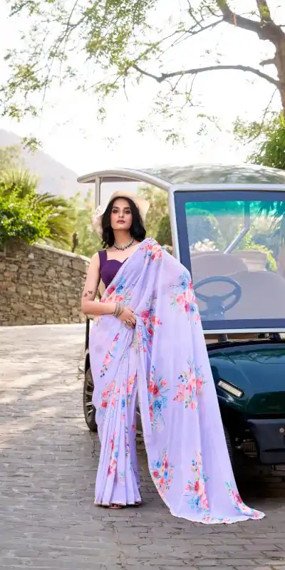 Amazing Light Purple Color Weightless Marble Floral Printed Saree