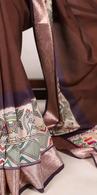 YNF 7022 Coffee Color Tussar Silk With Viscose Border Printed Saree Saree Casual, Wedding, Festive, Events . Expected Delivery  4-6 Working Days @1699/- only                                                                                                                                             | Sarees, Bollywood Sarees, Creative Sarees, Designer Sarees, Embroidered Sarees, Ethnic Saree, Modern Digital sarees, Party Wear Sarees