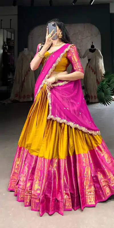 Awesome Mustad Color Narayan Pattu Zari Weaving Work Lehenga Choli