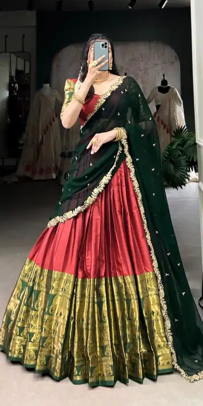 LNB 2032 Red Color Narayan Pattu Zari Weaving Work Lehenga Choli Casual, Wedding, Party, Festive, Events Etc.4-6 Working Days@ 1999/-only | Lehenga, Bollywood Lehenga, Creative Lehenga, Designer Lehenga, Embroidered Lehenga, Party Wear Lehenga