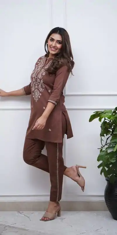 Beautiful Brown Color Rayon Embroidery Work Salwar Suit