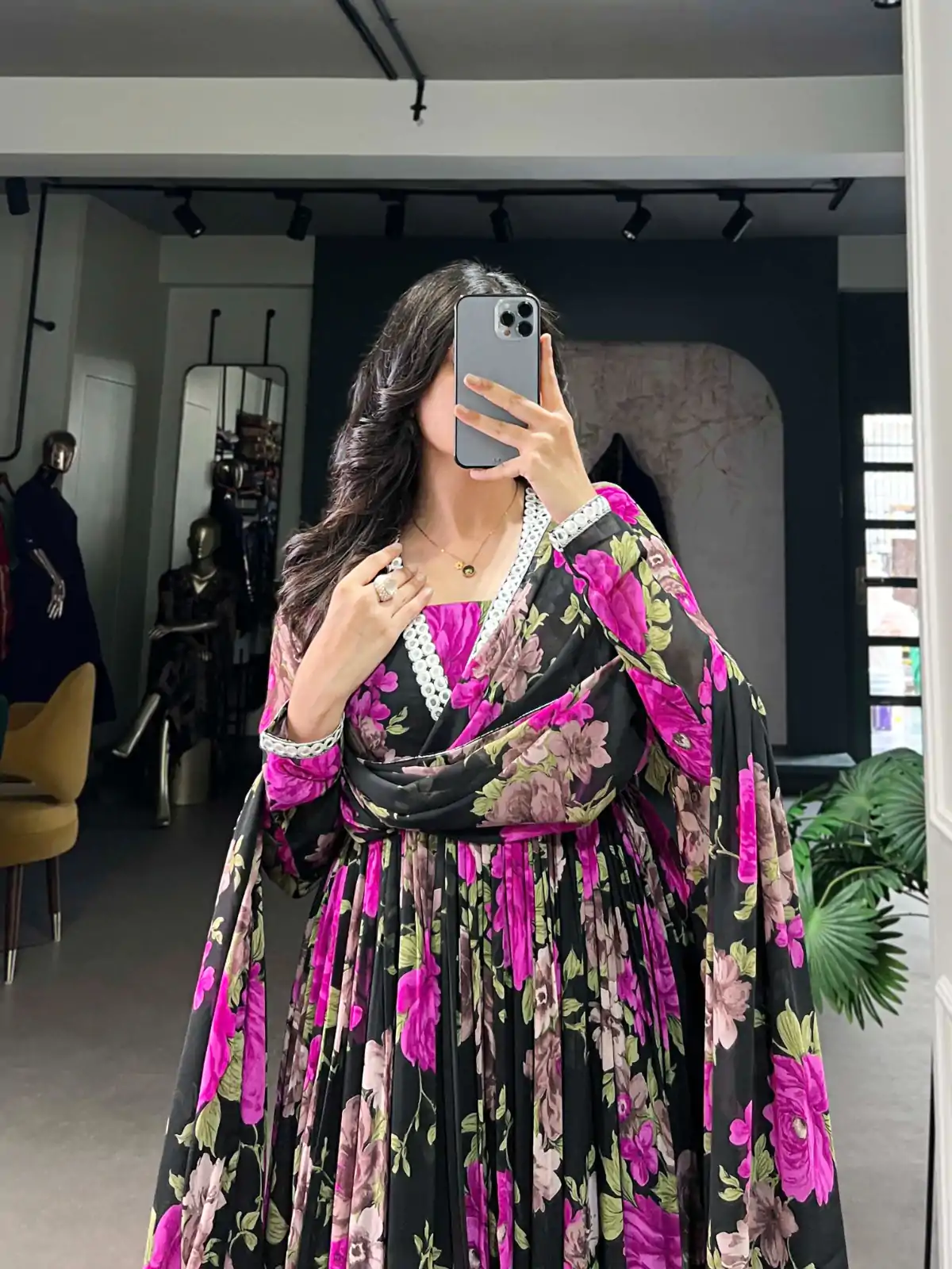 YNF 5040 Pink Color Georgette Floral Printed Paper Mirror Lace Gown Casual, Wedding, Party, Festive, Events Etc. Expected Delivery 4-6 Working Days @1899/- | Gowns, Bollywood Gowns, Creative Gowns, Designer Gowns, Embroidered Gowns, Party Wear Gowns