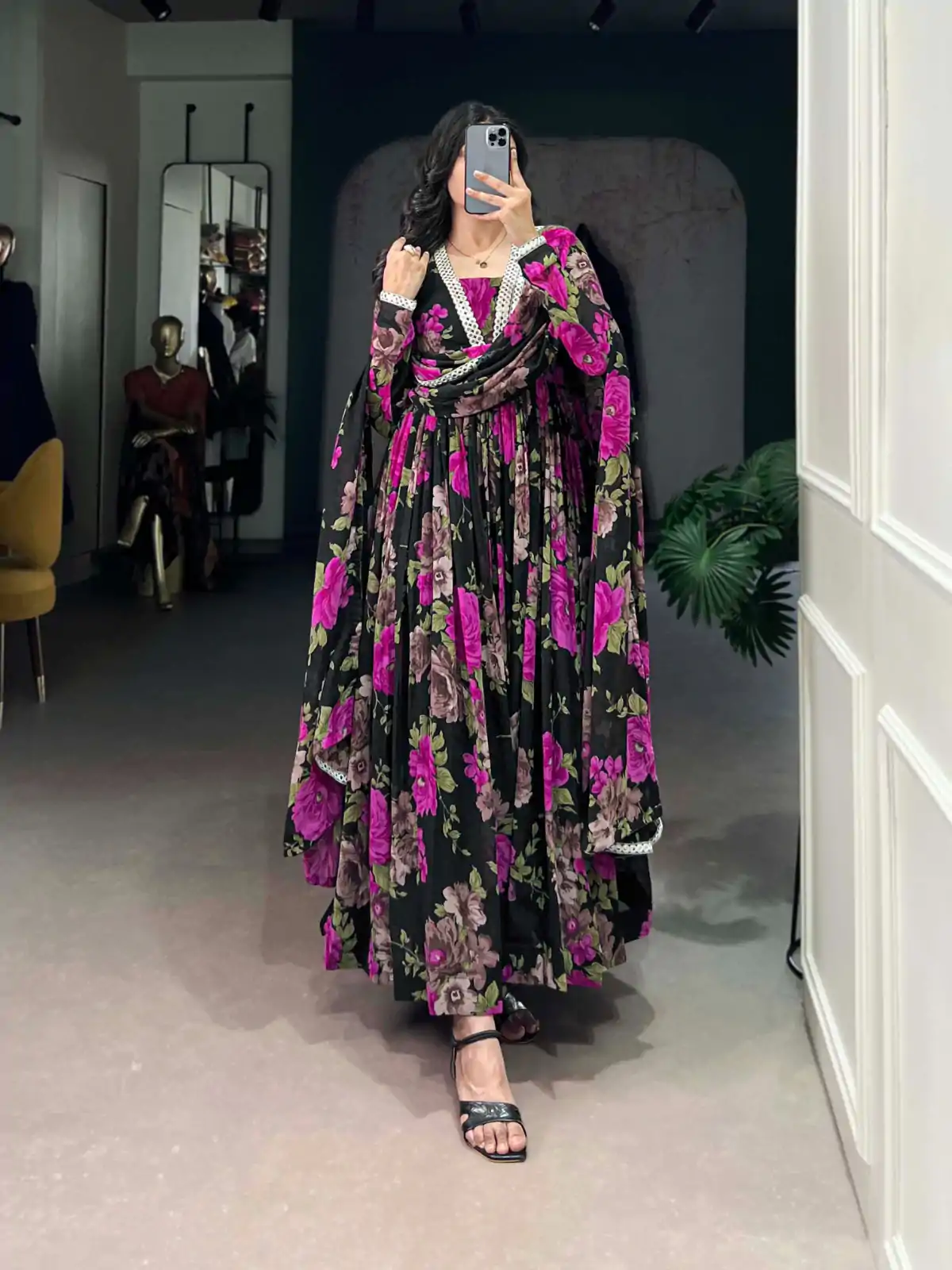 YNF 5040 Pink Color Georgette Floral Printed Paper Mirror Lace Gown Casual, Wedding, Party, Festive, Events Etc. Expected Delivery 4-6 Working Days @1899/- | Gowns, Bollywood Gowns, Creative Gowns, Designer Gowns, Embroidered Gowns, Party Wear Gowns