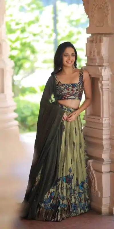 Beautiful Pista Color Chant Crepe Kalamkari Print Lehenga Choli