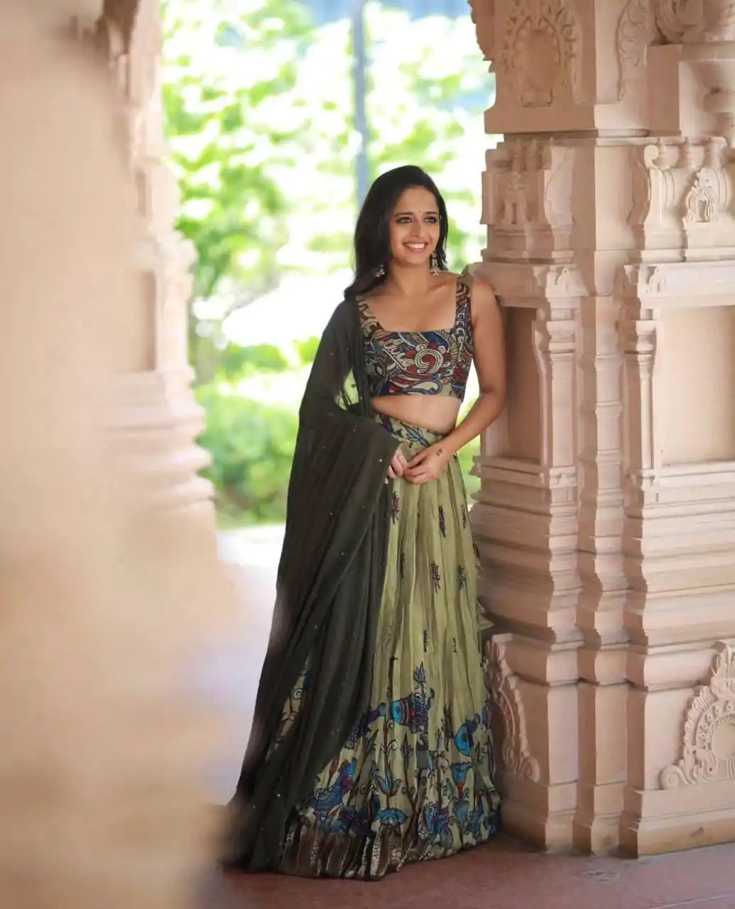 Beautiful Pista Color Chant Crepe Kalamkari Print Lehenga Choli