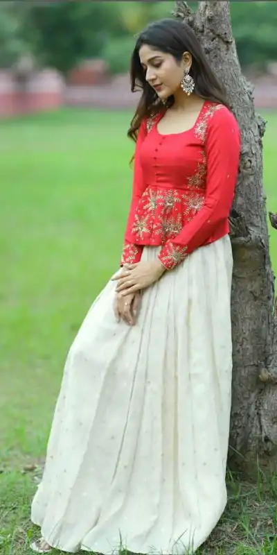 Beautiful White And Red Color Chinon Thread Sequence Lehenga Choli