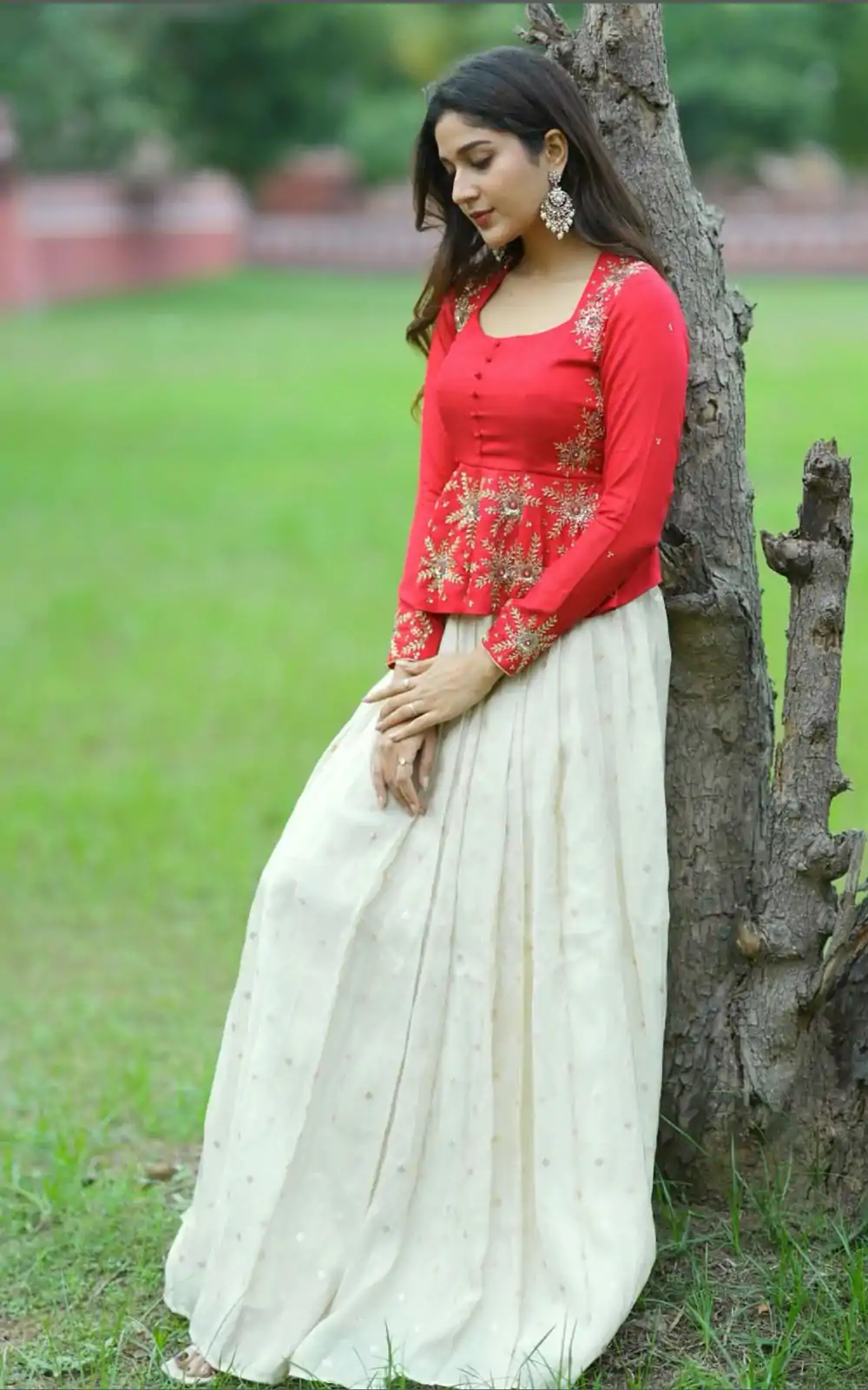 Beautiful White And Red Color Chinon Thread Sequence Lehenga Choli