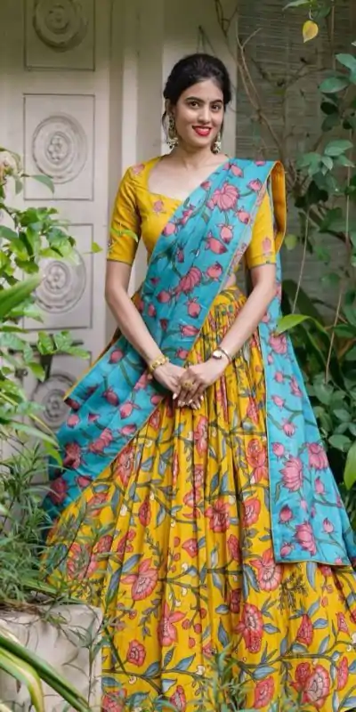 Beautiful Yellow Color Chant Crepe Kalamkari Print Lehenga Choli