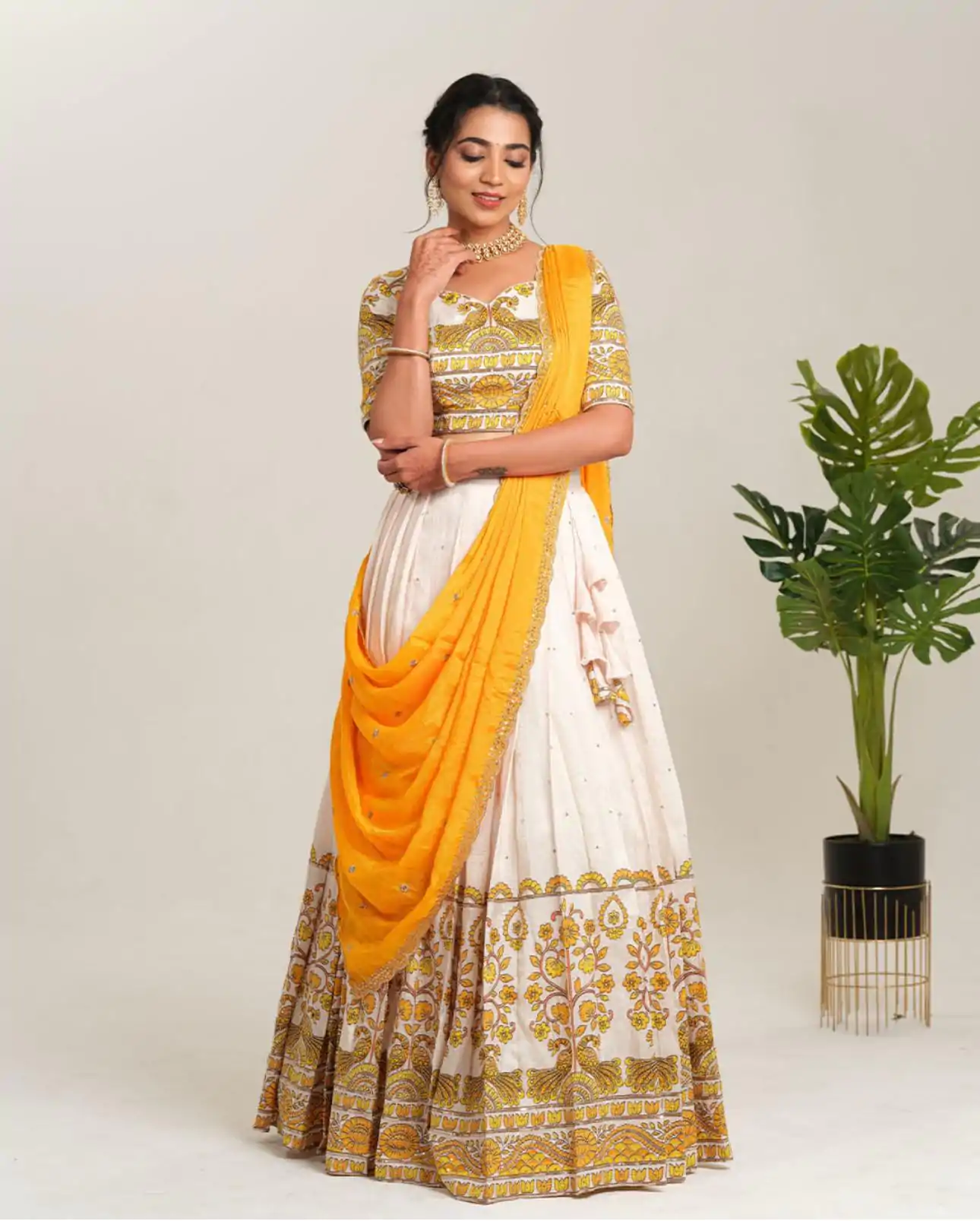 PC 504 Yellow Color Cotton Kalamkari Print Lehenga Choli Wedding, Party, Festival, Events Etc. Delivery 4-6 Working Days @2149/- | Lehenga, Bollywood Lehenga, Creative Lehenga, Designer Lehenga, Embroidered Lehenga, Party Wear Lehenga