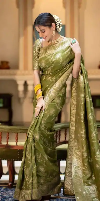 MB 494 Mehandi Color Soft Litchi Silk All Over Weaving Saree Casual, Wedding, Festive, Events . Expected Delivery  4-6 Working Days @1199/- only                                                                                                                                             | Sarees, Bollywood Sarees, Creative Sarees, Designer Sarees, Embroidered Sarees, Ethnic Saree, Modern Digital sarees, Party Wear Sarees