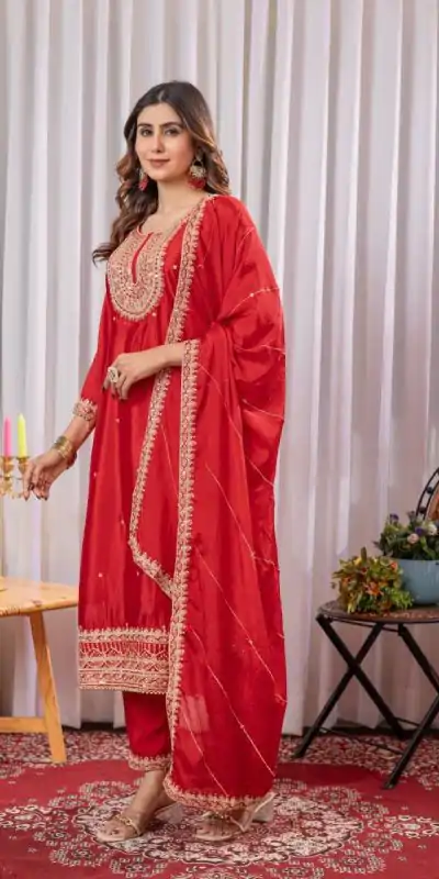 DC G89 Red Color Chinon Thread Sequence Work Salwar Suit Casual, Wedding, Festive, Events . Expected Delivery 4-6 Working Days @1999/- only | Jump Suits, Salwar suit, Casual Suits, Creative suits, Designer Suits, Palazzo Suits, Party Wear Suits, Patiala Suits, Straight Suits