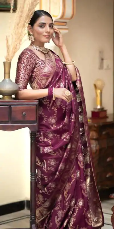 MB 494 Wine Color Soft Litchi Silk All Over Weaving Saree Casual, Wedding, Festive, Events . Expected Delivery  4-6 Working Days @1199/- only                                                                                                                                             | Sarees, Bollywood Sarees, Creative Sarees, Designer Sarees, Embroidered Sarees, Ethnic Saree, Modern Digital sarees, Party Wear Sarees