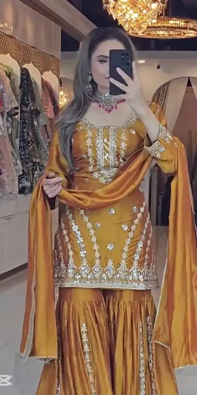 Classic Yellow Color Foix Georgette Beads With Sequence Salwar Suit