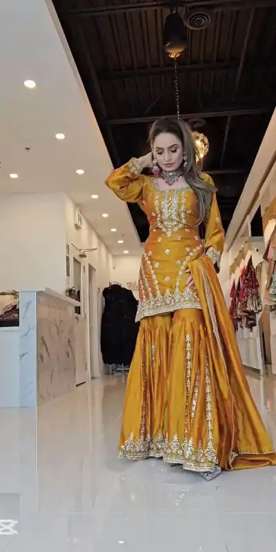SRK 5248 Yellow Color Foix Georgette Beads With Sequence Salwar Suit Casual, Wedding, Party, Festive, Events Etc.4-6 Working Days@ 2149/-only | Jump Suits, Salwar suit, Casual Suits, Creative suits, Designer Suits, Palazzo Suits, Party Wear Suits, Patiala Suits, Straight Suits
