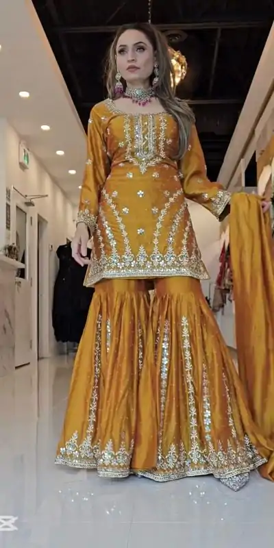 SRK 5248 Yellow Color Foix Georgette Beads With Sequence Salwar Suit Casual, Wedding, Party, Festive, Events Etc.4-6 Working Days@ 2149/-only | Jump Suits, Salwar suit, Casual Suits, Creative suits, Designer Suits, Palazzo Suits, Party Wear Suits, Patiala Suits, Straight Suits