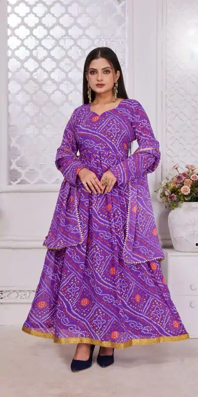 Cool Pink Color Georgette Print With Lace Work Gown