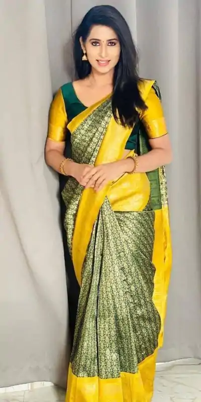 Cute Green Color Lichi Silk Jacquard Work On All Over Saree