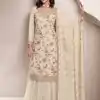 Dazzling Half White Color Chinon Multi Work Salwar Suit