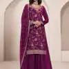 Dazzling Wine Color Chinon Multi Work Salwar Suit