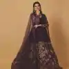 Elegant Dark Purple Color Chant Crepe Kalamkari Print Gown