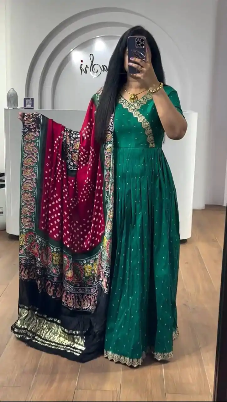 Elegant Rama Color Chinon Thread Sequence Work Gown