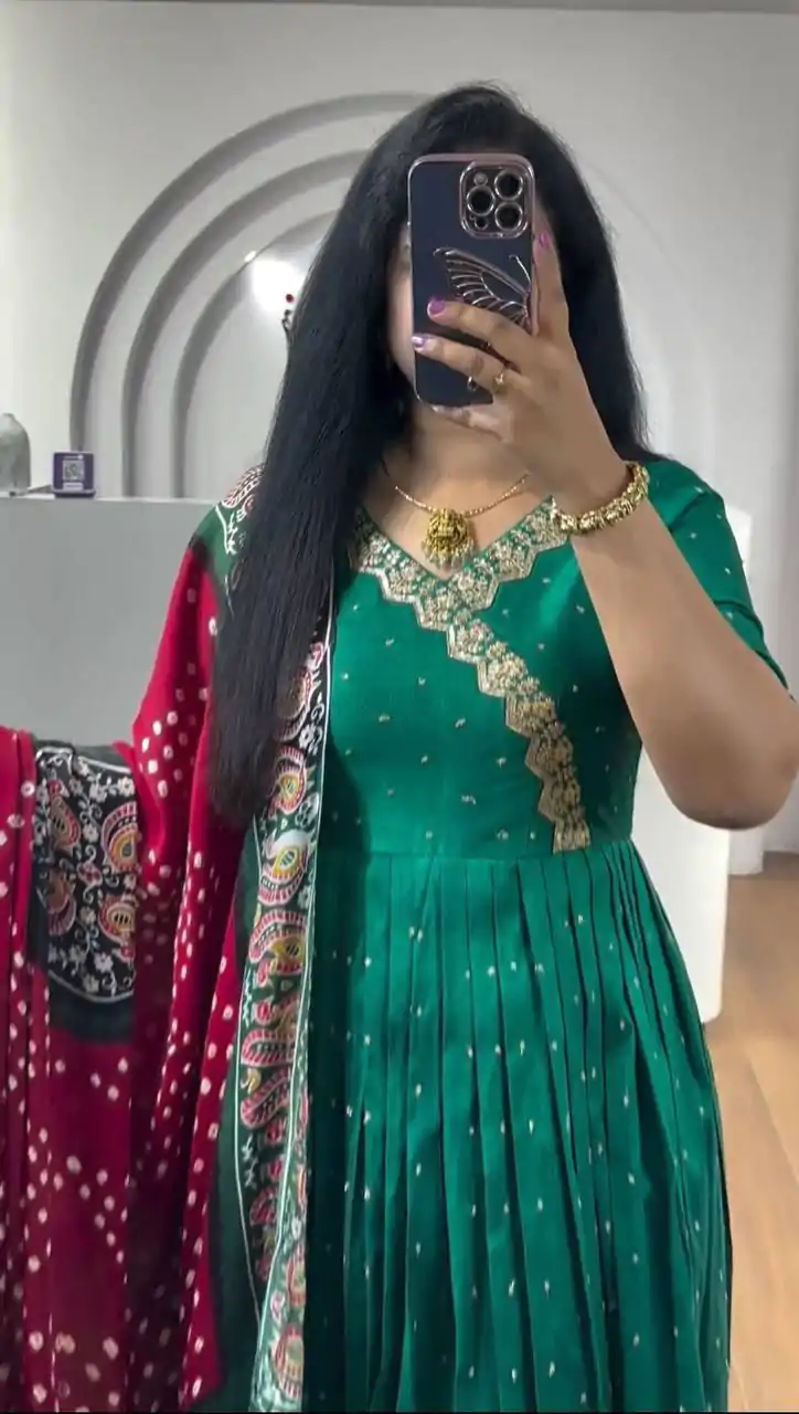 Elegant Rama Color Chinon Thread Sequence Work Gown