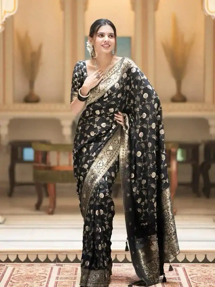 MS 483 Black Color Soft Litchi Silk Kubera Pattu Saree Casual, Wedding, Festive, Events . Expected Delivery  4-6 Working Days @1199/- only                                                                                                                                             | Sarees, Bollywood Sarees, Creative Sarees, Designer Sarees, Embroidered Sarees, Ethnic Saree, Modern Digital sarees, Party Wear Sarees
