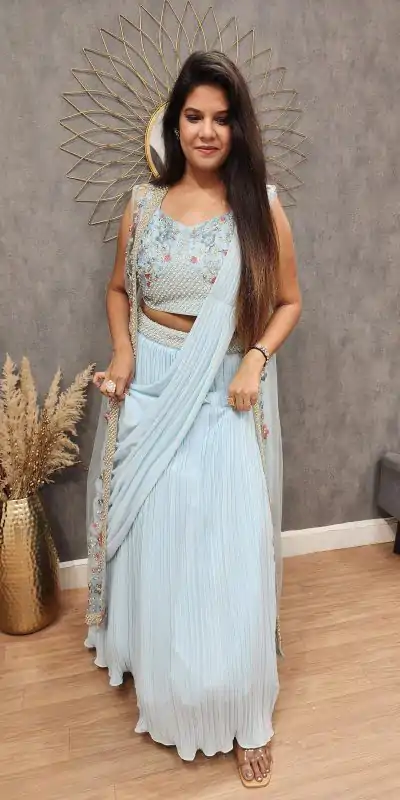 LG 1929 Light Blue Color Georgette With Embroidery Lehenga Choli Wedding, Party, Festival, Events Etc. Delivery 4-6 Working Days @1999/- | Lehenga, Bollywood Lehenga, Creative Lehenga, Designer Lehenga, Embroidered Lehenga, Party Wear Lehenga
