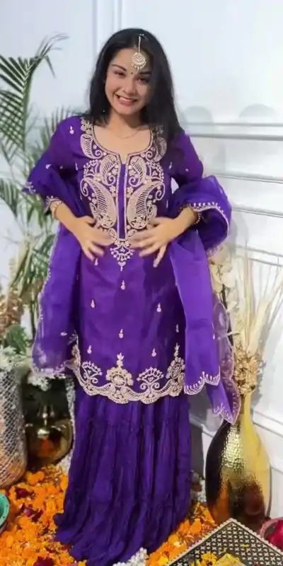 Fancy Purple Color Chinon Silk Embroidery Work Salwar Suit
