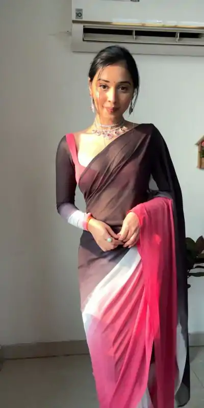 SC 235 Black Pink Color Soft Georgette Silk Ready To Wear Saree Casual, Wedding, Festive, Events . Expected Delivery  4-6 Working Days @1549/- only                                                                                                                                             | Sarees, Bollywood Sarees, Creative Sarees, Designer Sarees, Embroidered Sarees, Ethnic Saree, Modern Digital sarees, Party Wear Sarees