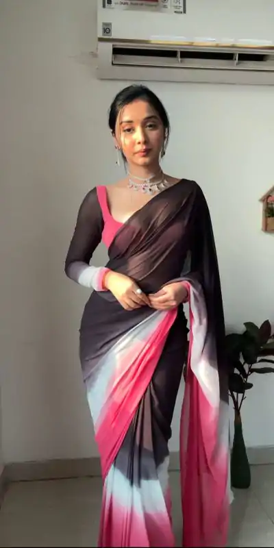 SC 235 Black Pink Color Soft Georgette Silk Ready To Wear Saree Casual, Wedding, Festive, Events . Expected Delivery  4-6 Working Days @1549/- only                                                                                                                                             | Sarees, Bollywood Sarees, Creative Sarees, Designer Sarees, Embroidered Sarees, Ethnic Saree, Modern Digital sarees, Party Wear Sarees