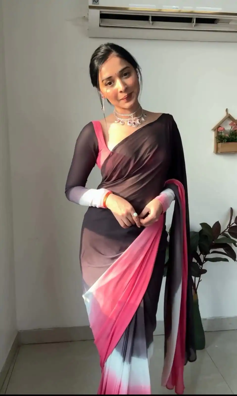 SC 235 Black Pink Color Soft Georgette Silk Ready To Wear Saree Casual, Wedding, Festive, Events . Expected Delivery 4-6 Working Days @1549/- only | Sarees, Bollywood Sarees, Creative Sarees, Designer Sarees, Embroidered Sarees, Ethnic Saree, Modern Digital sarees, Party Wear Sarees