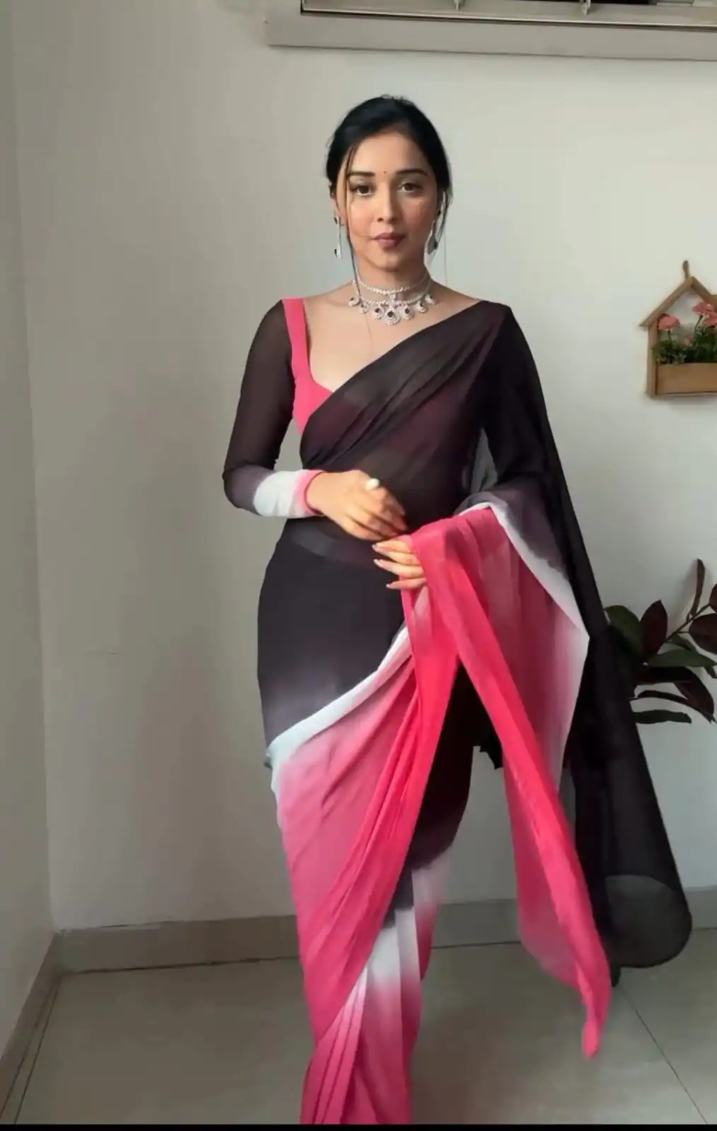 SC 235 Black Pink Color Soft Georgette Silk Ready To Wear Saree Casual, Wedding, Festive, Events . Expected Delivery 4-6 Working Days @1549/- only | Sarees, Bollywood Sarees, Creative Sarees, Designer Sarees, Embroidered Sarees, Ethnic Saree, Modern Digital sarees, Party Wear Sarees