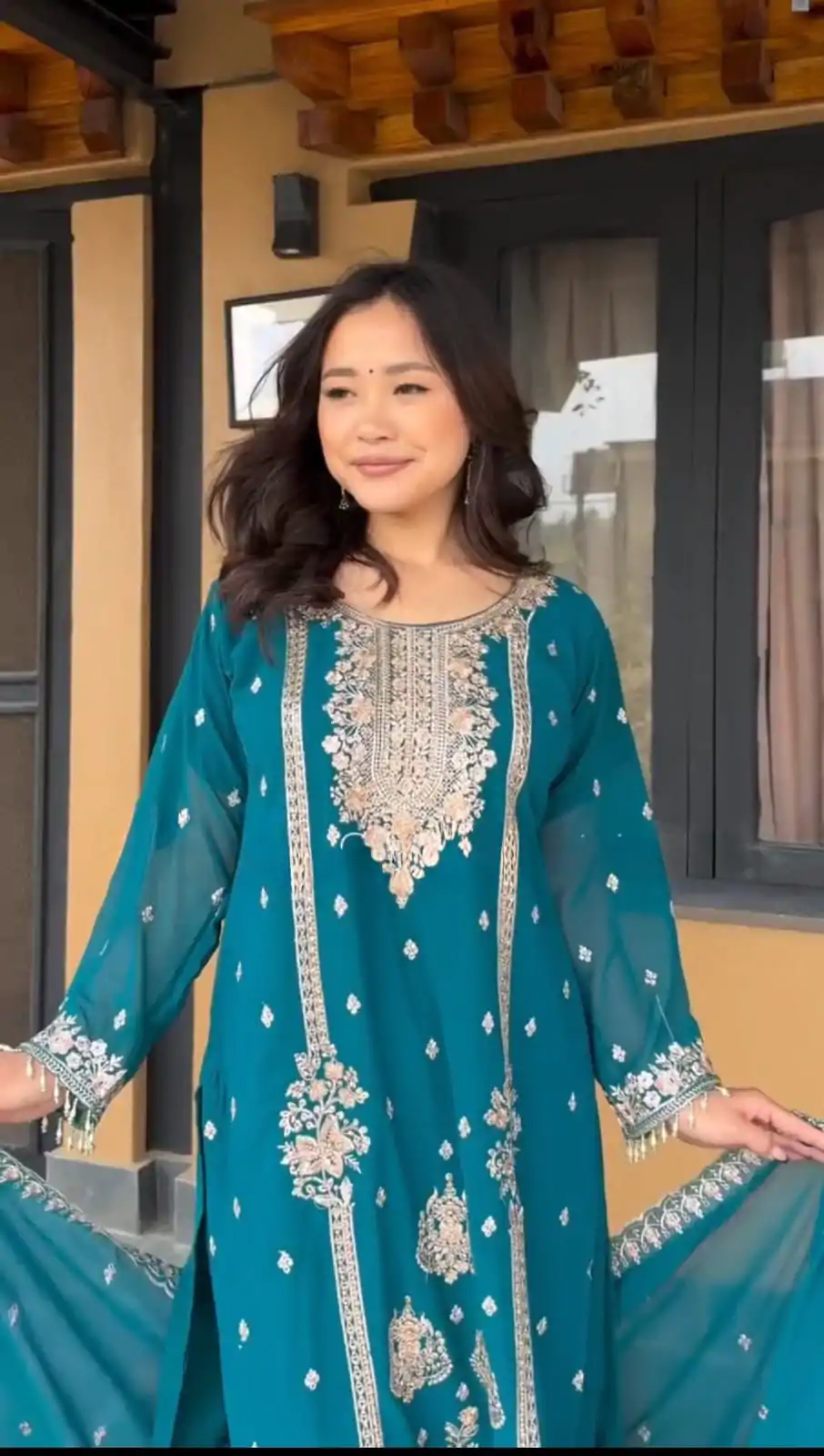 DC G90 Blue Chinon Chinon Embroidery Work Fancy Moti lace Salwar Suit Casual, Wedding, Festive, Events . Expected Delivery  4-6 Working Days @2049/- only      | Jump Suits, Salwar suit, Casual Suits, Creative suits, Designer Suits, Palazzo Suits, Party Wear Suits, Patiala Suits, Straight Suits