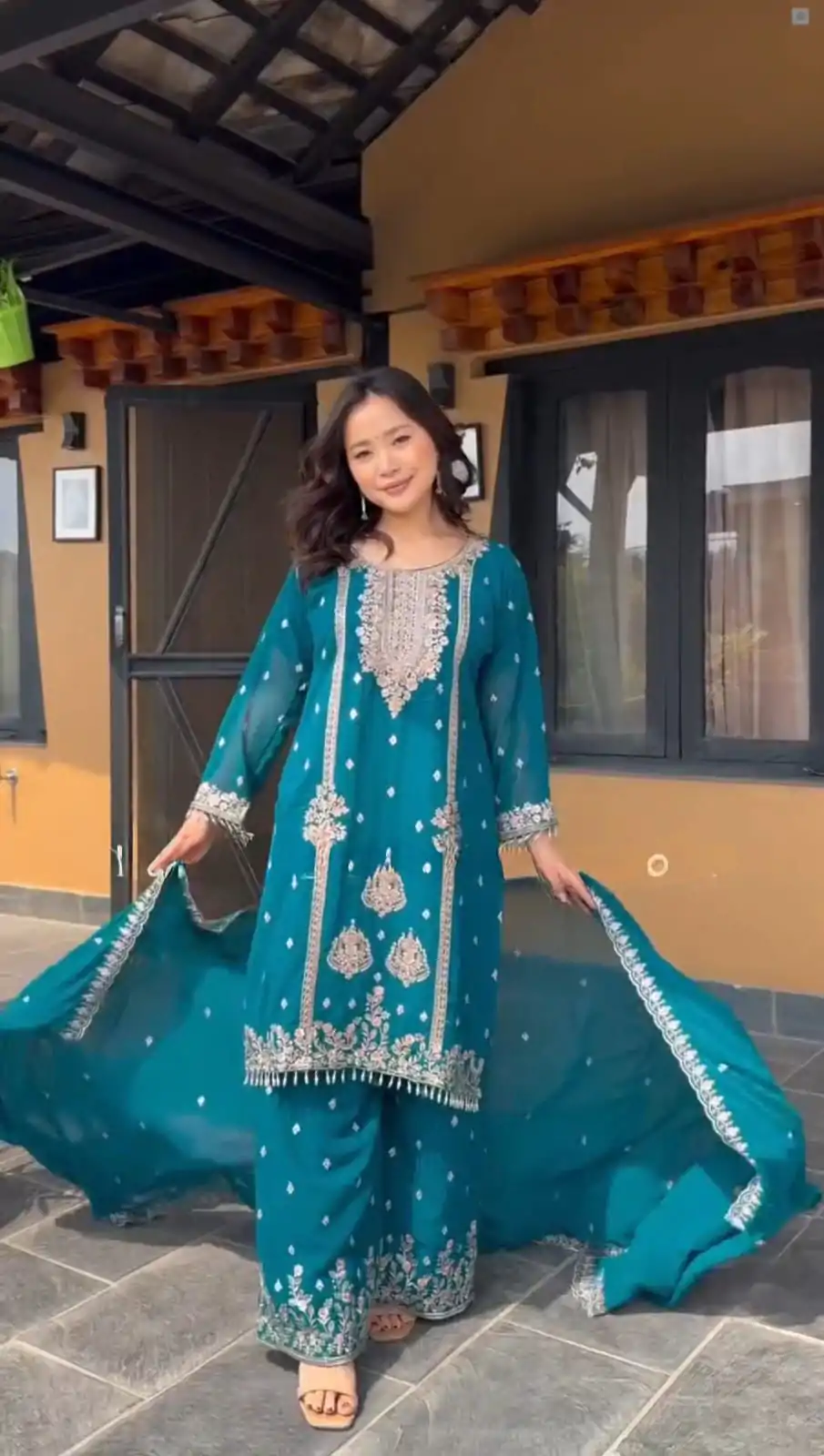 DC G90 Blue Chinon Chinon Embroidery Work Fancy Moti lace Salwar Suit Casual, Wedding, Festive, Events . Expected Delivery  4-6 Working Days @2049/- only      | Jump Suits, Salwar suit, Casual Suits, Creative suits, Designer Suits, Palazzo Suits, Party Wear Suits, Patiala Suits, Straight Suits