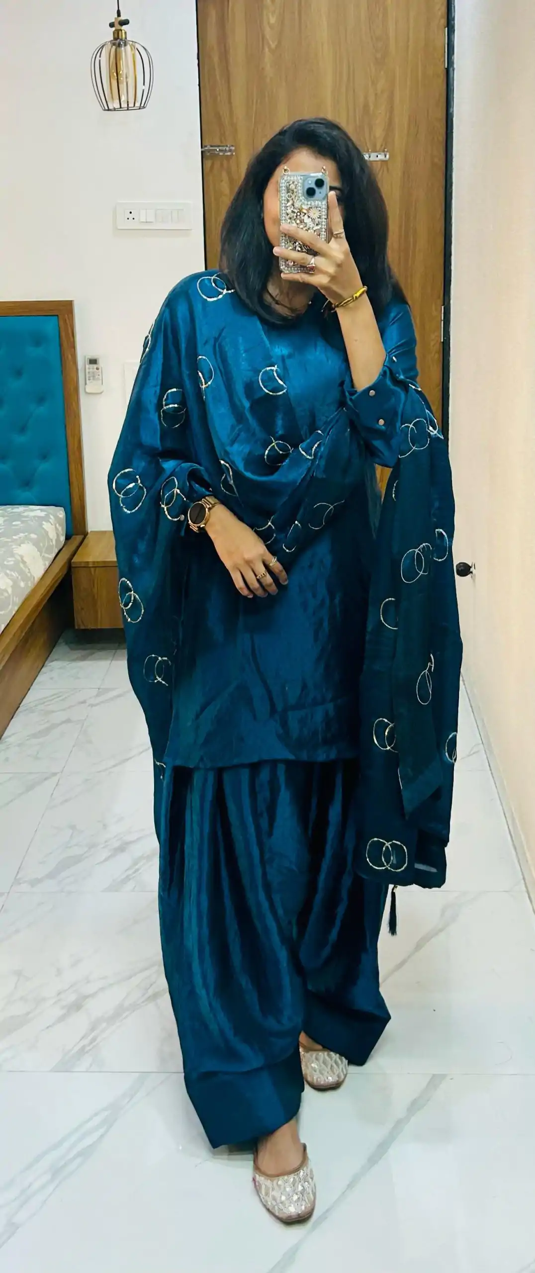 Rama Blue Silk Salwar Suit - Image 3