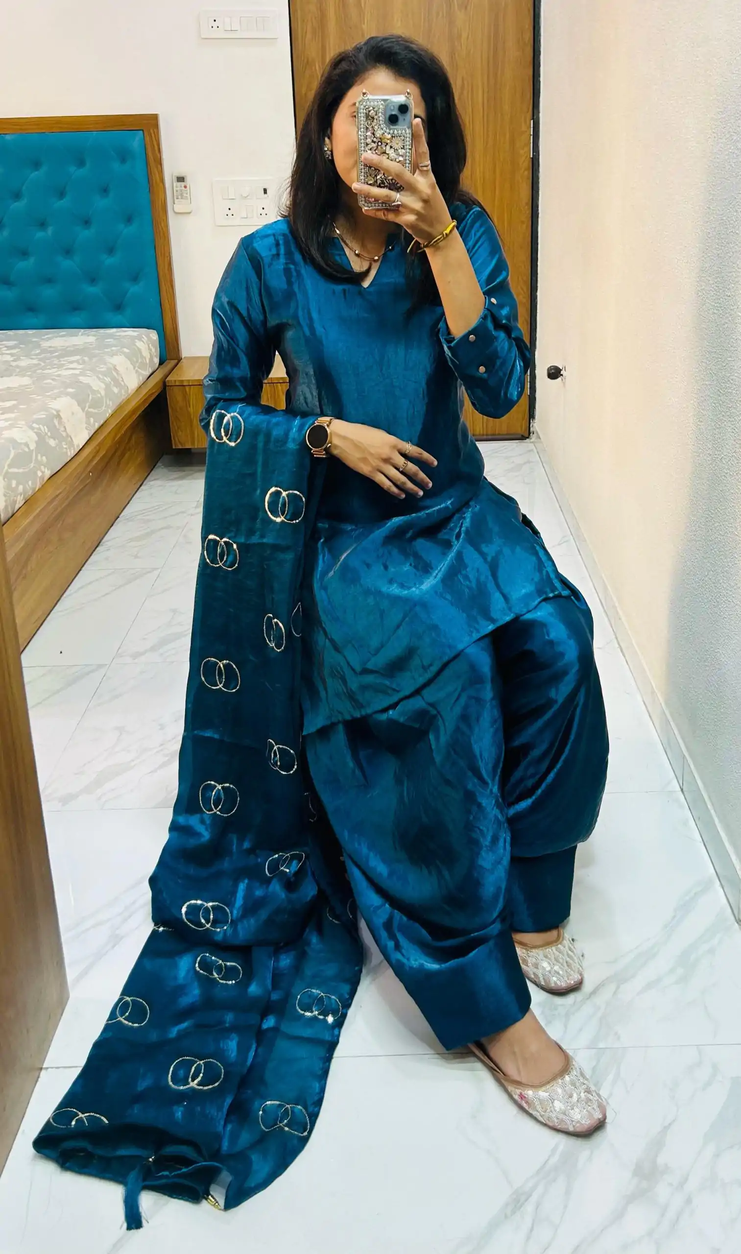 Rama Blue Silk Salwar Suit - Image 6