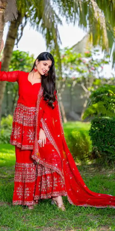 Fantastic Red Color Georgette 7mm Sequence Work Salwar Suit